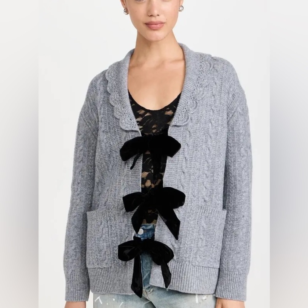 Sea Women's Gray Cable Cardigan with Black Ribbon